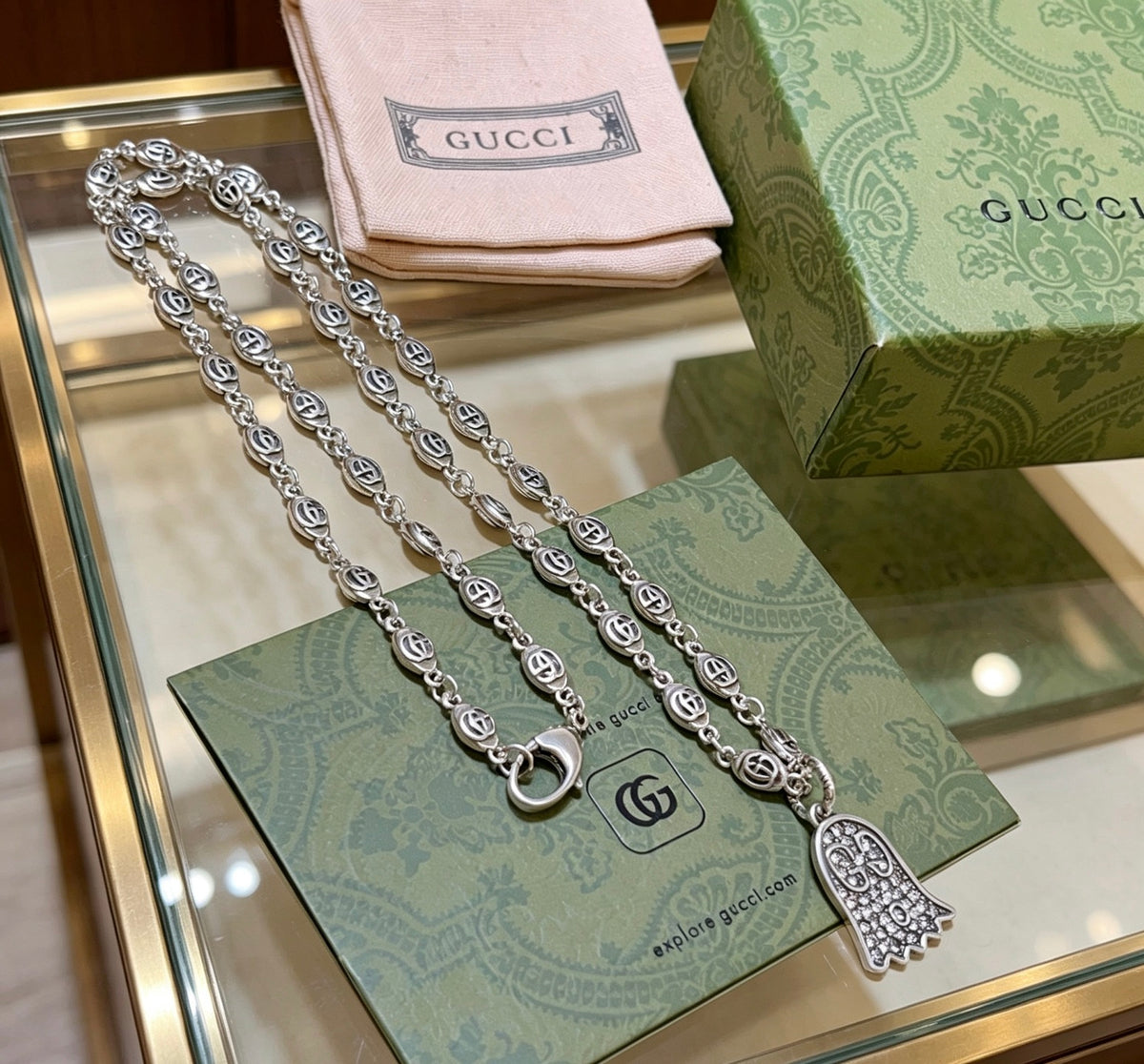 Gucci Anger Forest Interlocking G Antique Silver-Tone Silver-Tone Antiqued Chain Necklace - album image 9