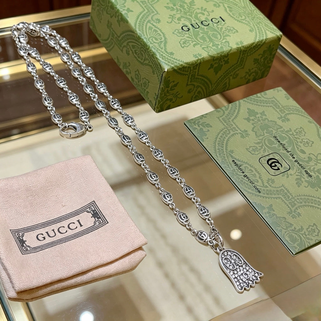 Gucci Anger Forest Interlocking G Antique Silver-Tone Silver-Tone Antiqued Chain Necklace - album image 4