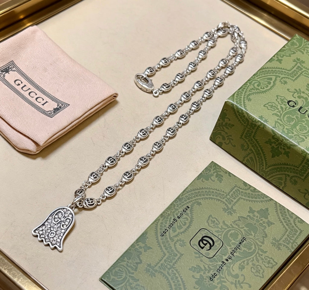 Gucci Anger Forest Interlocking G Antique Silver-Tone Silver-Tone Antiqued Chain Necklace - album image 2