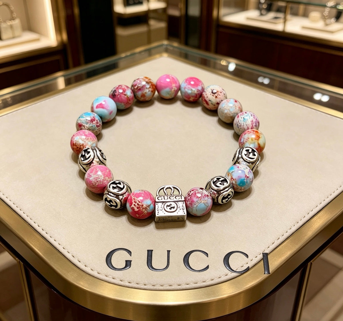 Gucci Anger Forest Interlocking G Patterned Stone Agate Beaded Snake Bracelet - album image 2