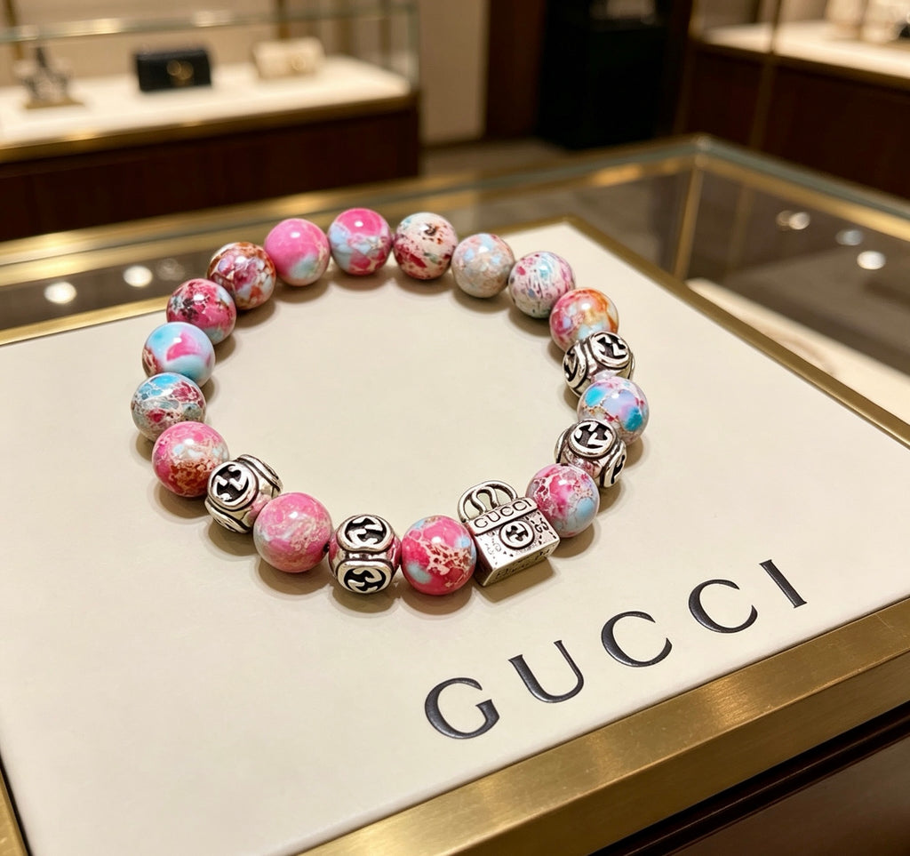 Gucci Anger Forest Interlocking G Patterned Stone Agate Beaded Snake Bracelet - album image 1