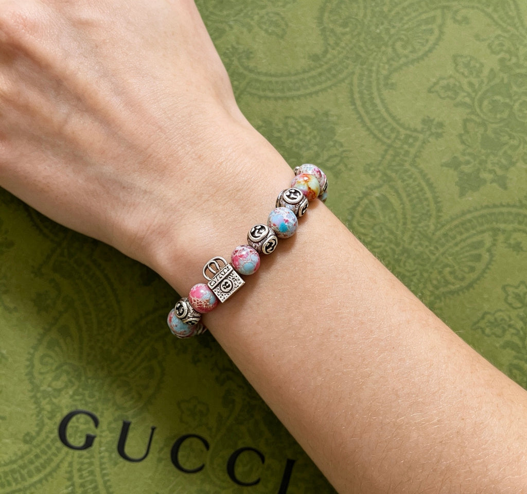 Gucci Anger Forest Interlocking G Patterned Stone Agate Beaded Snake Bracelet - album image 6