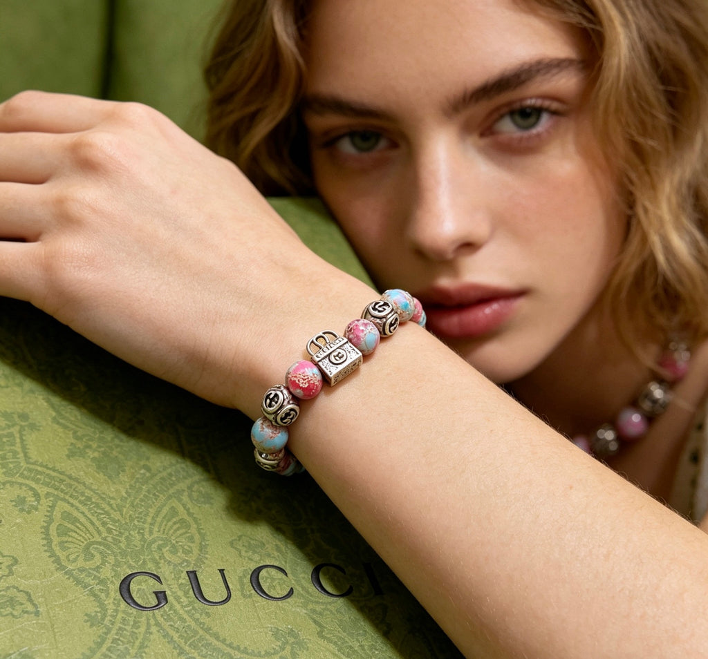 Gucci Anger Forest Interlocking G Patterned Stone Agate Beaded Snake Bracelet - album image 8