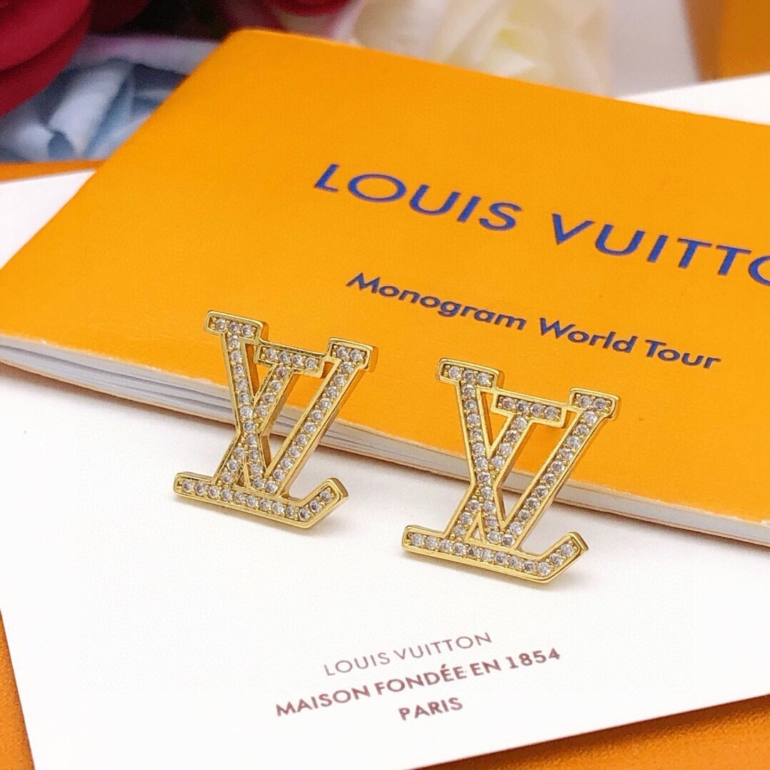 Louis Vuitton LV Letter Crystal Accent Earrings - album image 3
