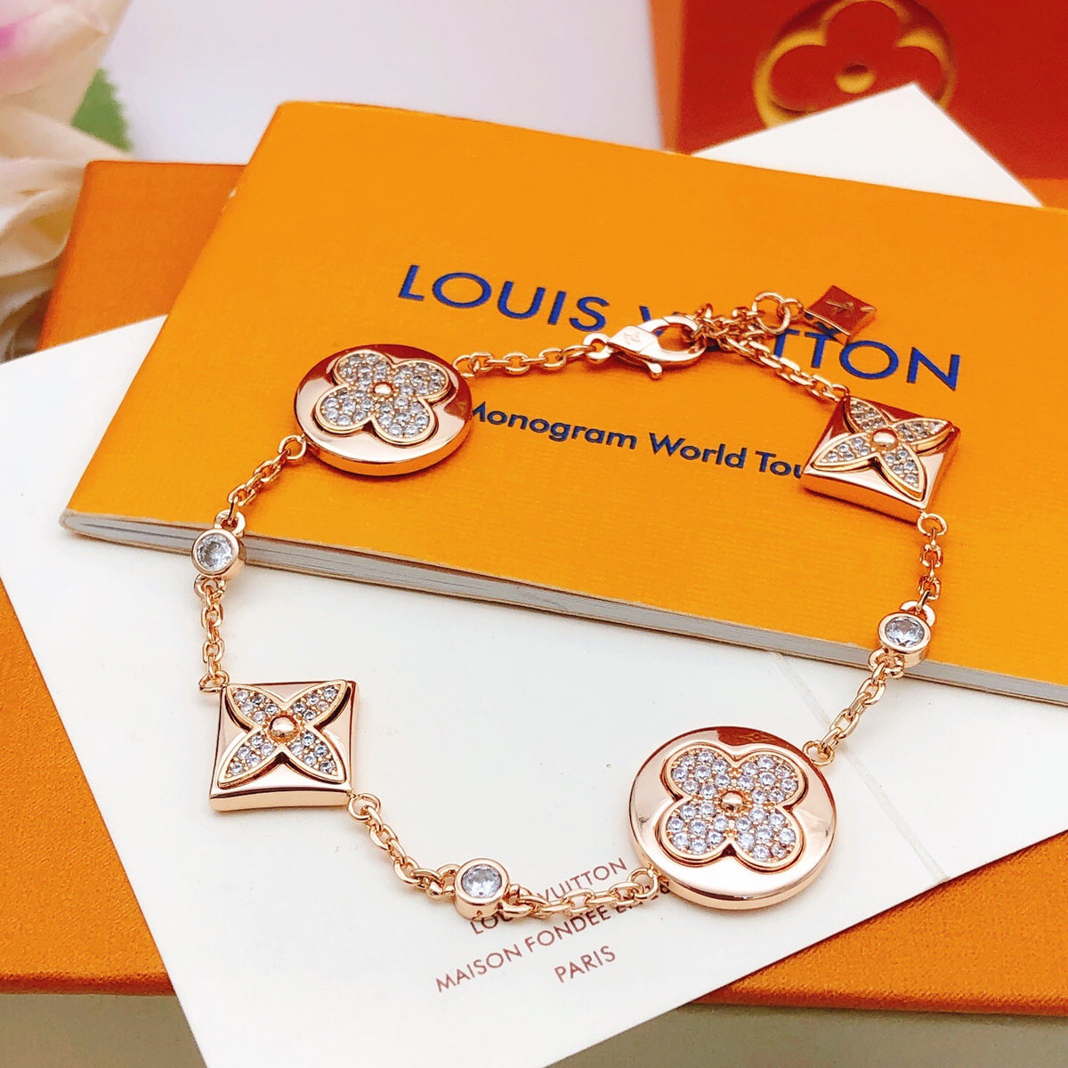 Louis Vuitton Rose Gold-Tone Gold-Tone Flower Crystal Accent Bracelet - album image 4