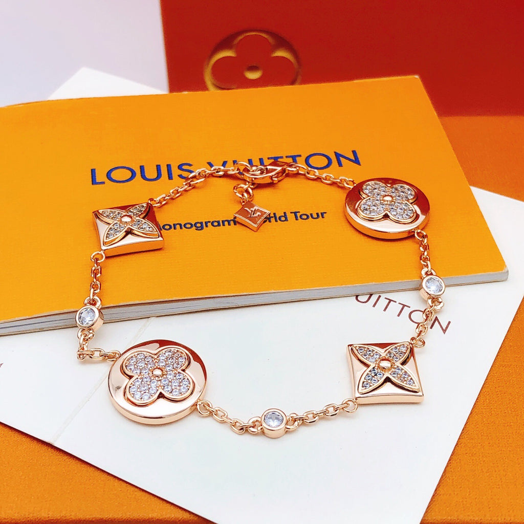 Louis Vuitton Rose Gold-Tone Gold-Tone Flower Crystal Accent Bracelet - album image 1