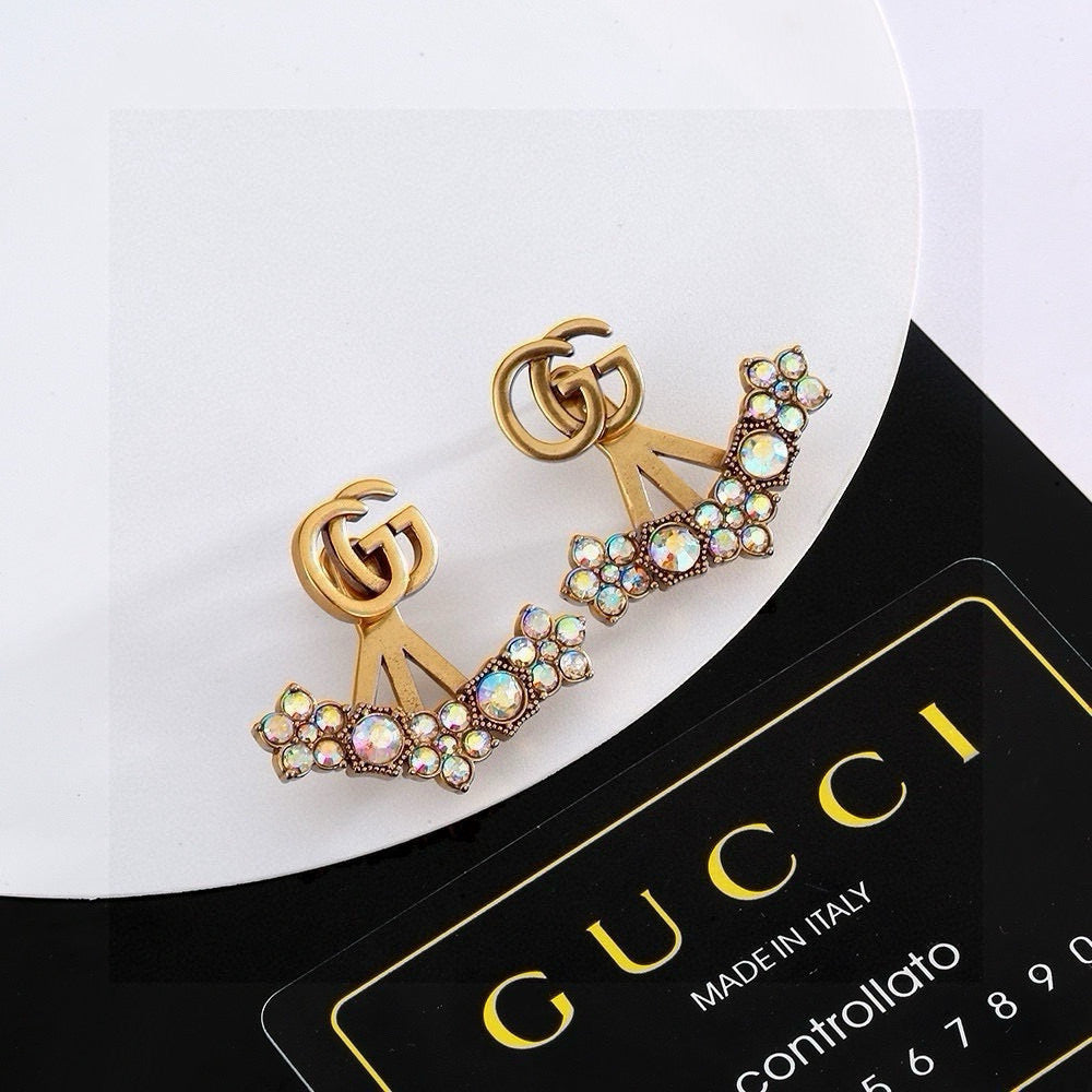 Gucci Interlocking G Gold-Tone White Pearl GG Letter Stud Earrings - album image 3