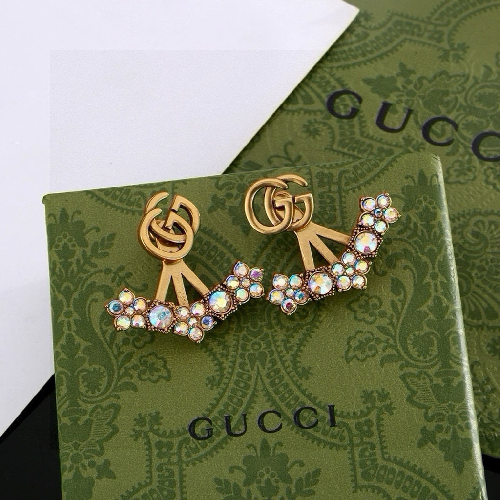 Gucci Interlocking G Gold-Tone White Pearl GG Letter Stud Earrings - album image 7