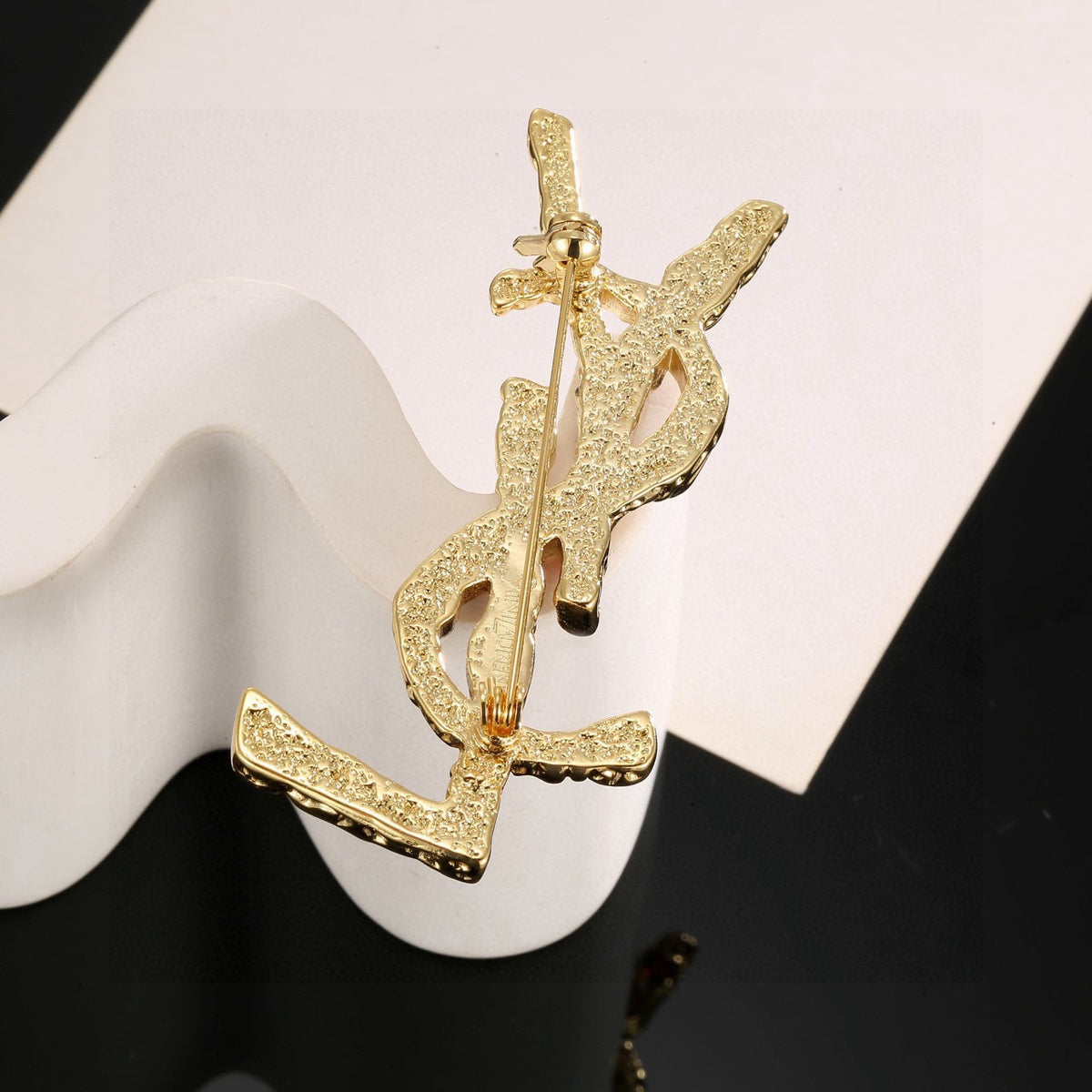 Saint Laurent Gold-Tone Red and Amber Accent Monogram Brooch - album image 7