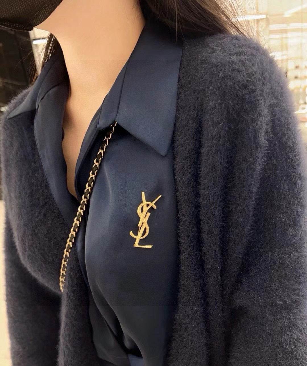 Saint Laurent Gold-Tone Branch-Textured Monogram Brooch - album image 4