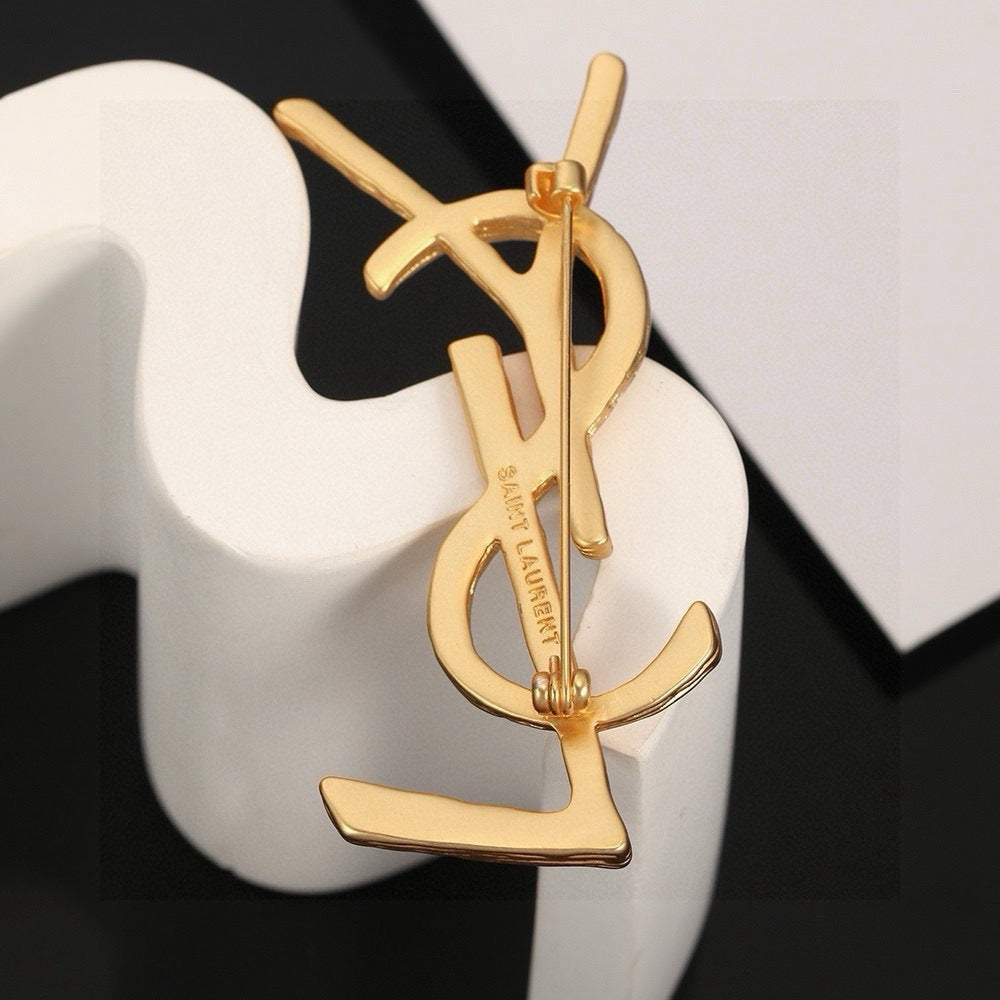 Saint Laurent Gold-Tone Branch-Textured Monogram Brooch - album image 3