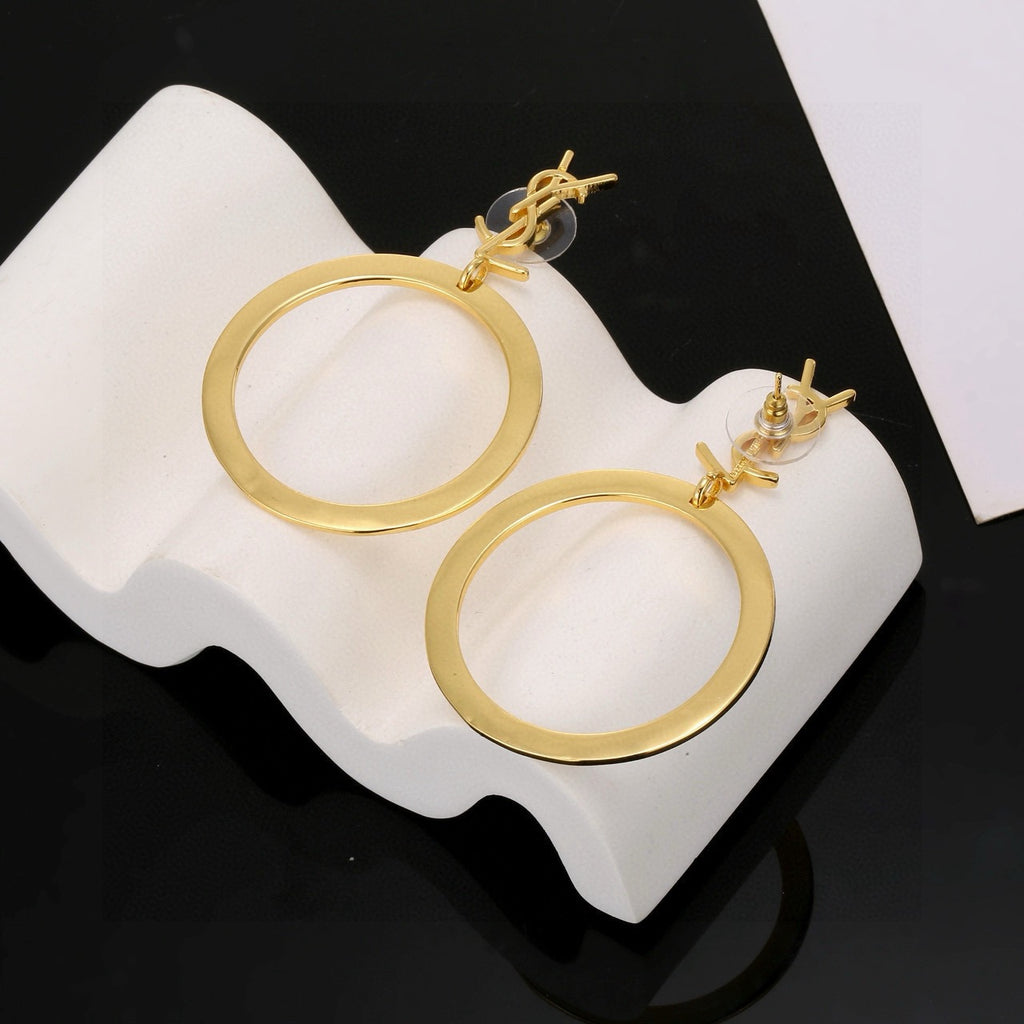 Saint Laurent Gold-Tone Monogram Flat-Circle Drop Earrings - album image 9