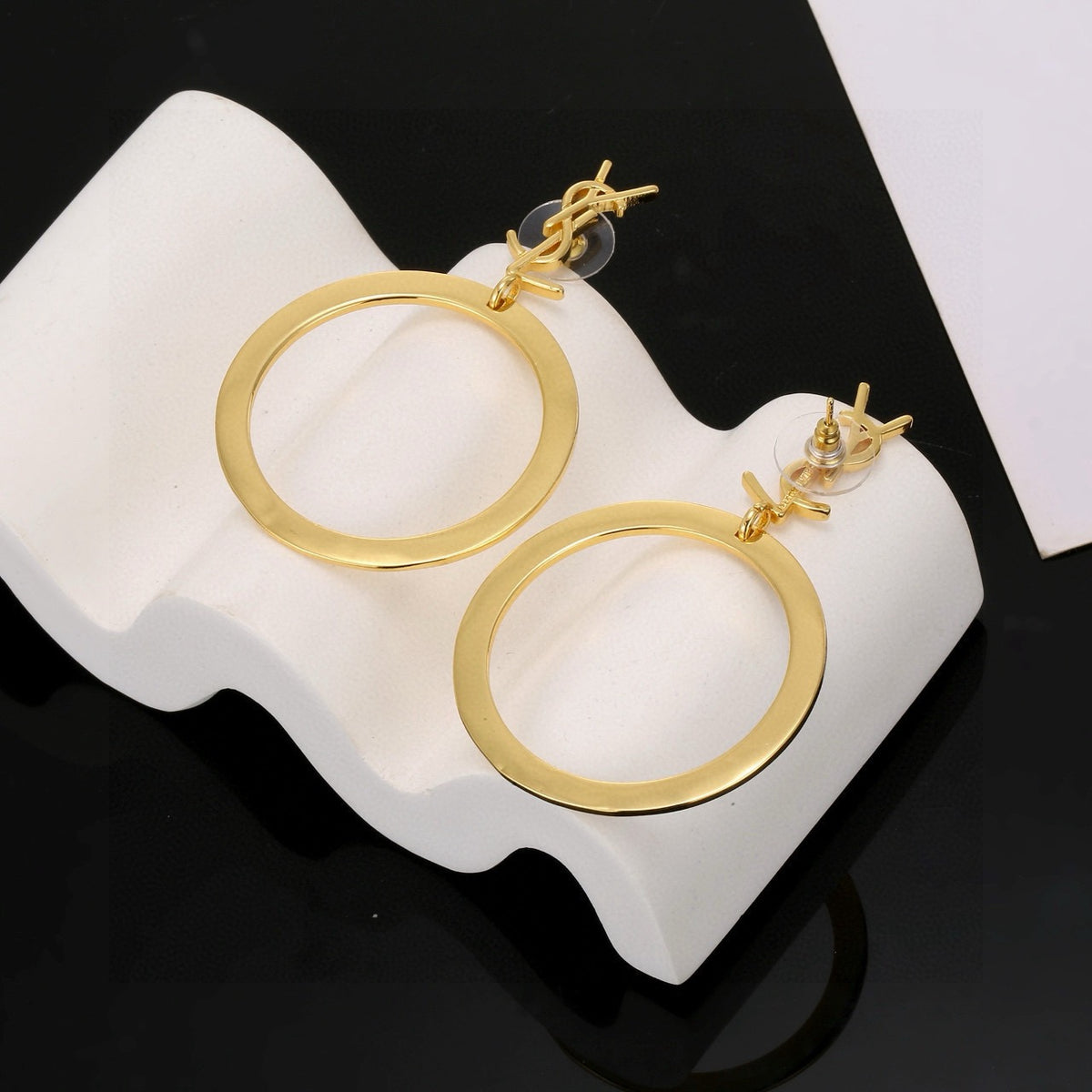 Saint Laurent Gold-Tone Monogram Flat-Circle Drop Earrings - album image 9