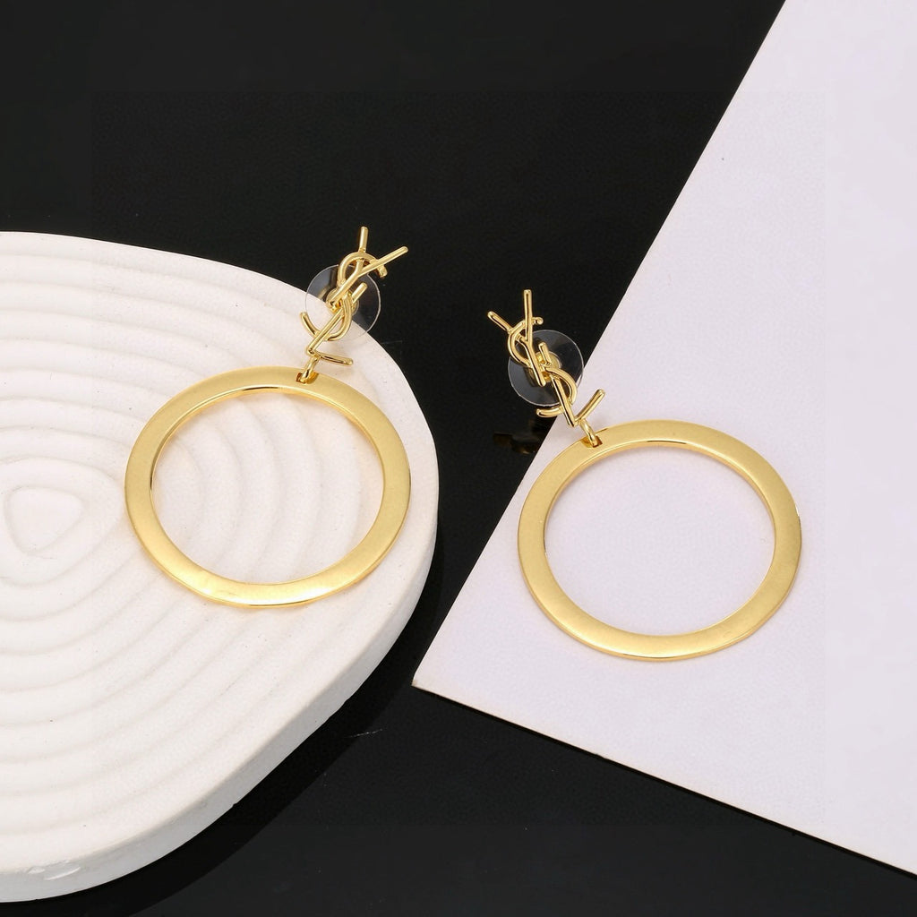 Saint Laurent Gold-Tone Monogram Flat-Circle Drop Earrings - album image 6