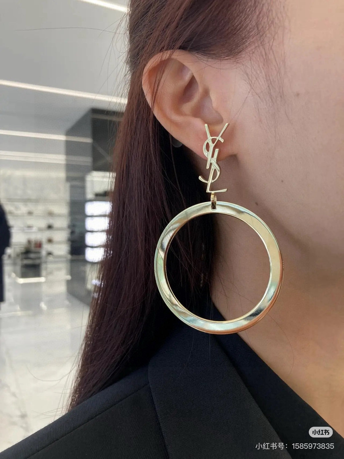Saint Laurent Gold-Tone Monogram Flat-Circle Drop Earrings - album image 5