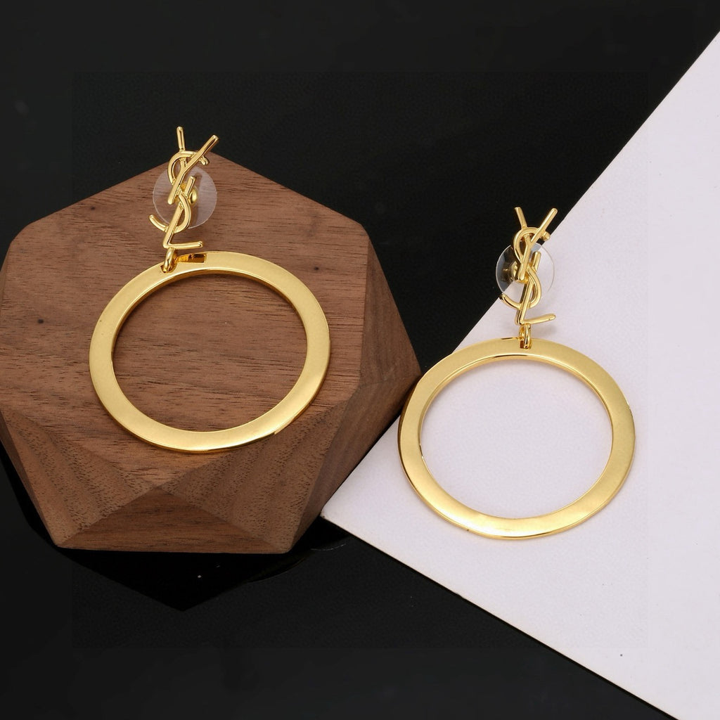 Saint Laurent Gold-Tone Monogram Flat-Circle Drop Earrings - album image 2
