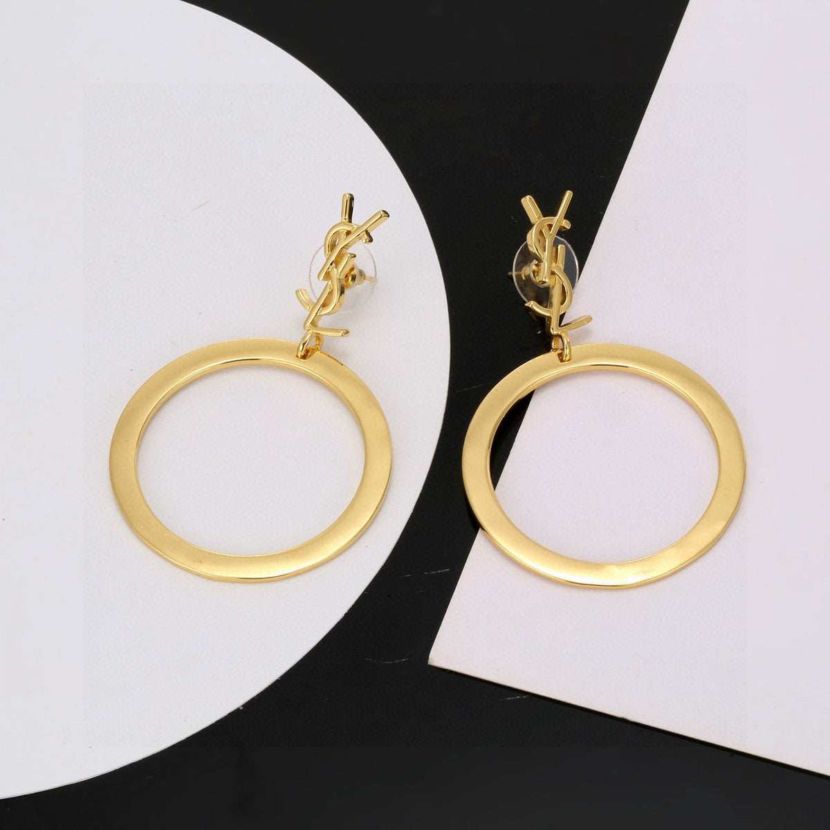 Saint Laurent Gold-Tone Monogram Flat-Circle Drop Earrings - album image 3