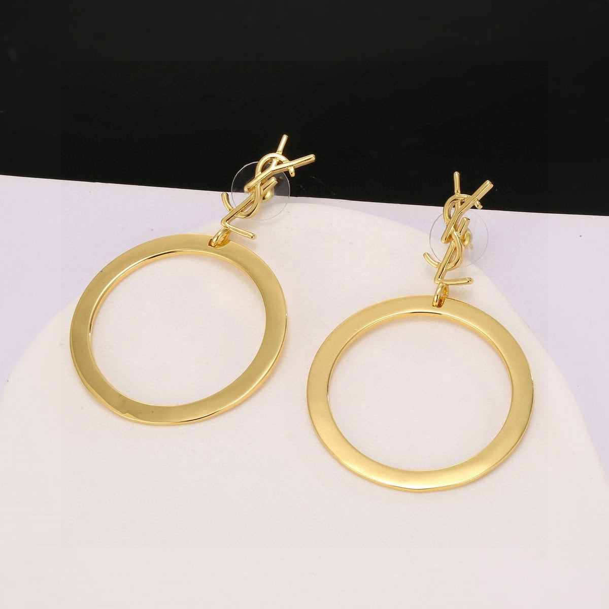 Saint Laurent Gold-Tone Monogram Flat-Circle Drop Earrings - album image 1