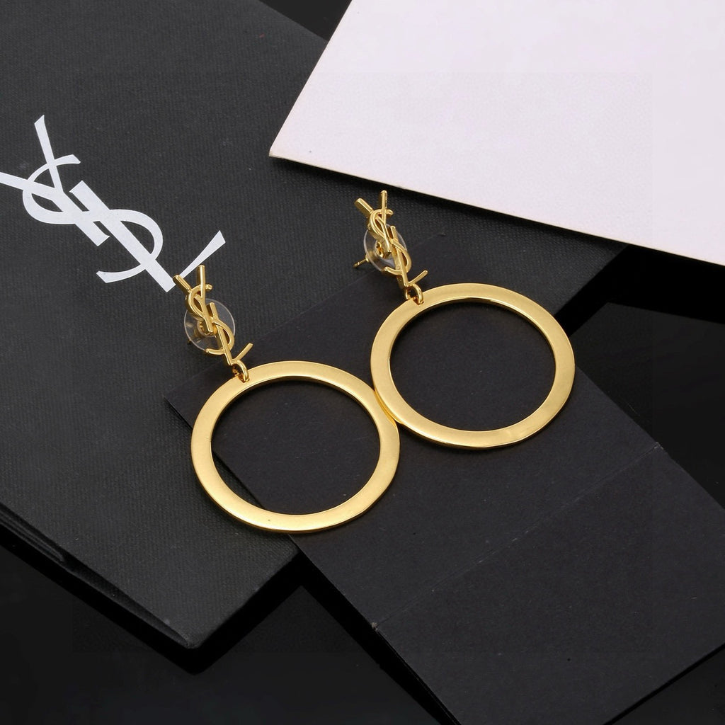 Saint Laurent Gold-Tone Monogram Flat-Circle Drop Earrings - album image 4