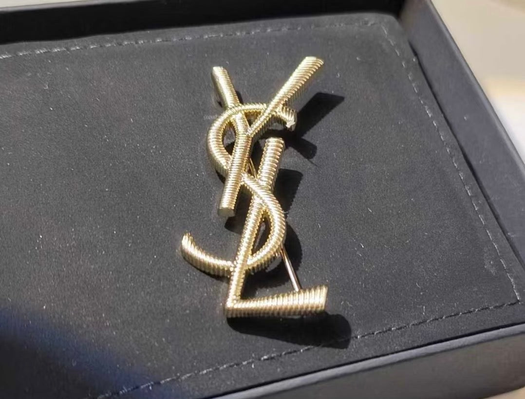 Saint Laurent Gold-Tone Ribbed Monogram Brooch - album image 3