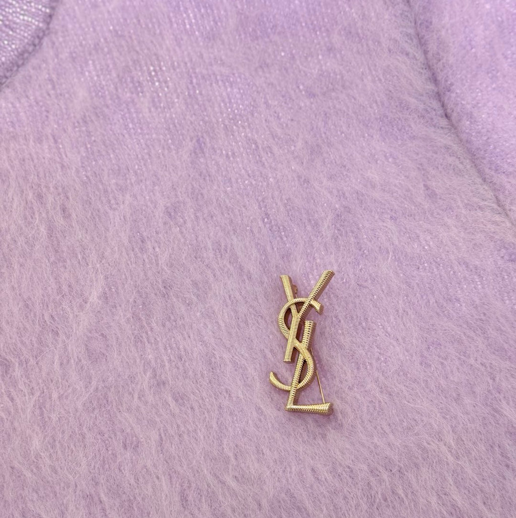 Saint Laurent Gold-Tone Ribbed Monogram Brooch - album image 5