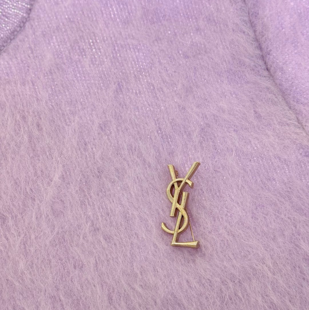 Saint Laurent Gold-Tone Ribbed Monogram Brooch - album image 5