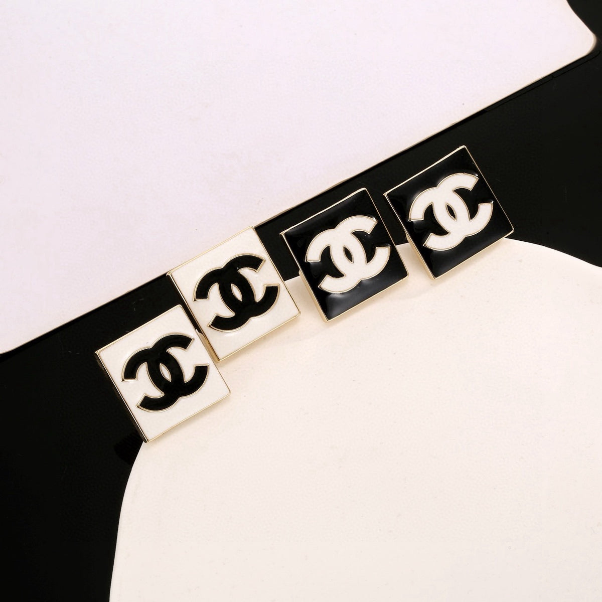 Chanel Interlocking C Resin Gold-Tone Square Stud Earrings - album image 1
