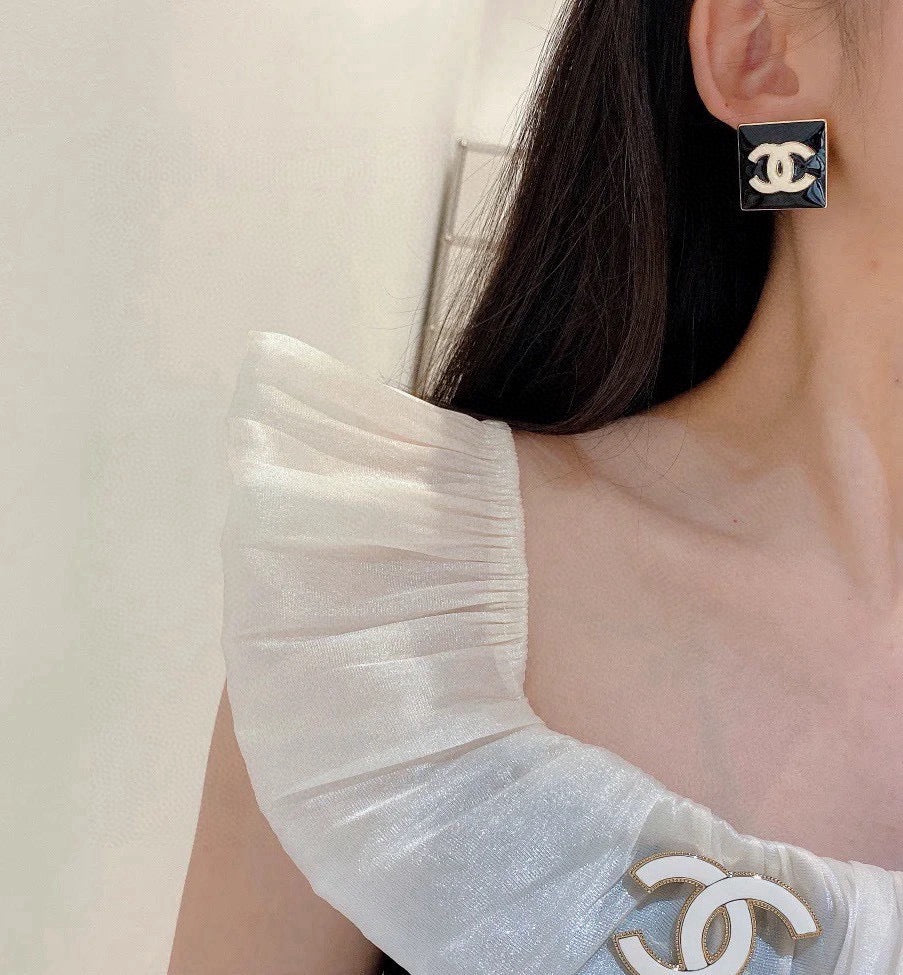 Chanel Interlocking C Resin Gold-Tone Square Stud Earrings - album image 2