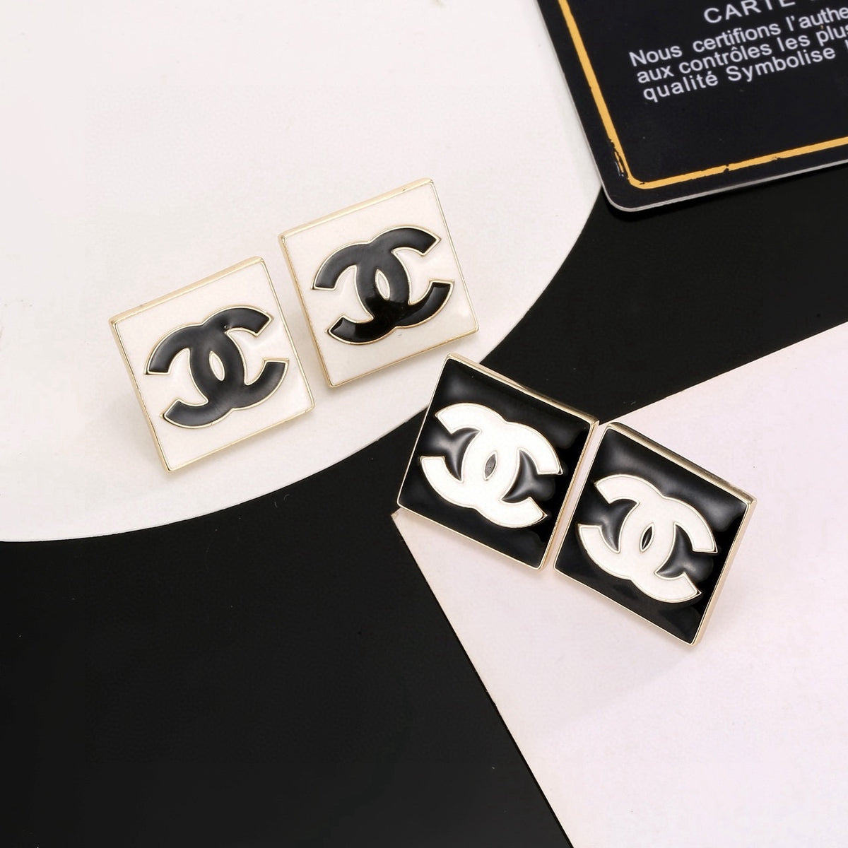 Chanel Interlocking C Resin Gold-Tone Square Stud Earrings - album image 7