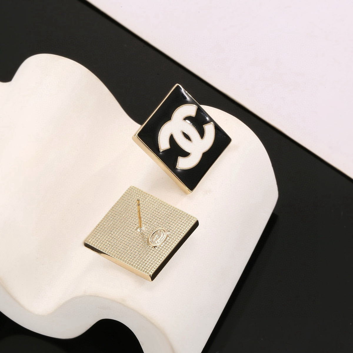 Chanel Interlocking C Resin Gold-Tone Square Stud Earrings - album image 6