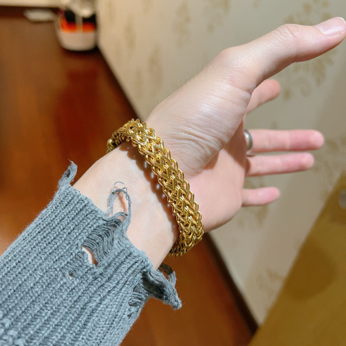 Gucci Gold-Tone Wide Woven Open Bangle - album image 4