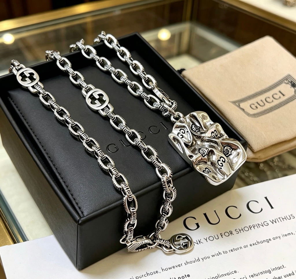 Gucci Anger Forest Interlocking G Antiqued Chain Necklace - album image 2