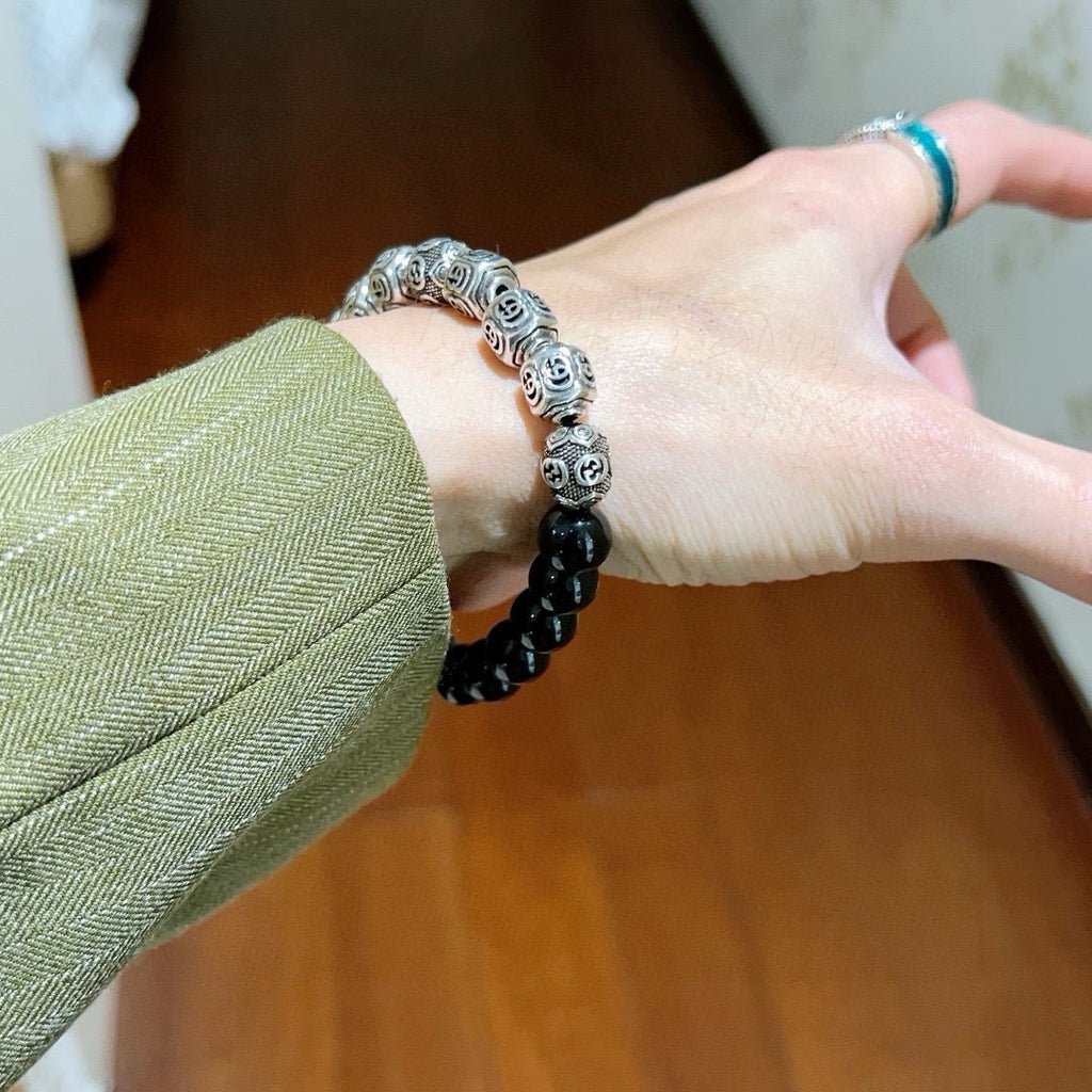 Gucci Anger Forest Interlocking G Black Agate Agate Beaded Antiqued Bracelet - album image 4