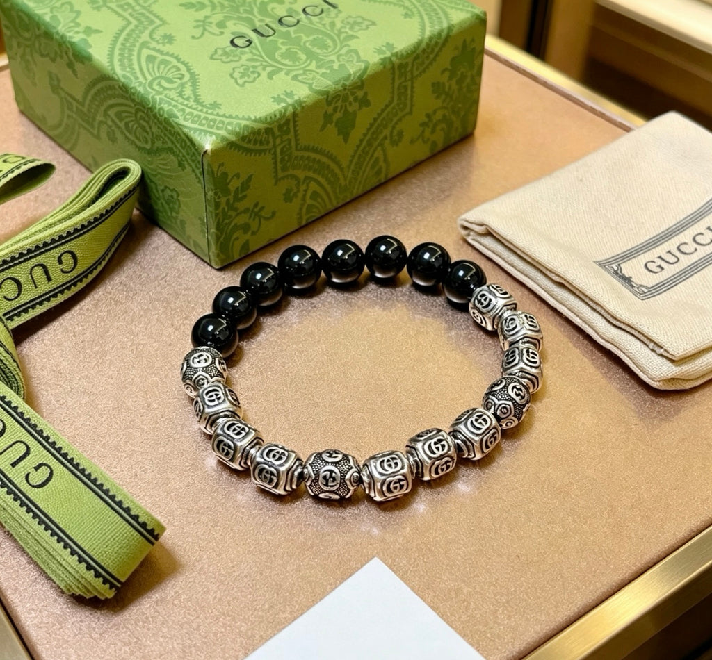 Gucci Anger Forest Interlocking G Black Agate Agate Beaded Antiqued Bracelet - album image 5