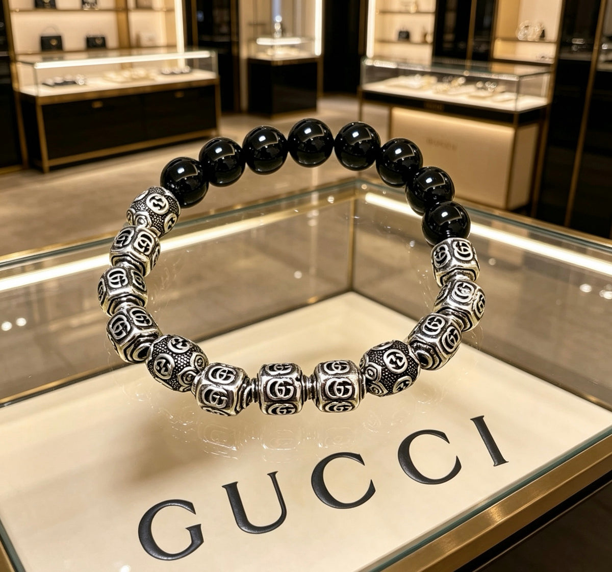 Gucci Anger Forest Interlocking G Black Agate Agate Beaded Antiqued Bracelet - album image 6