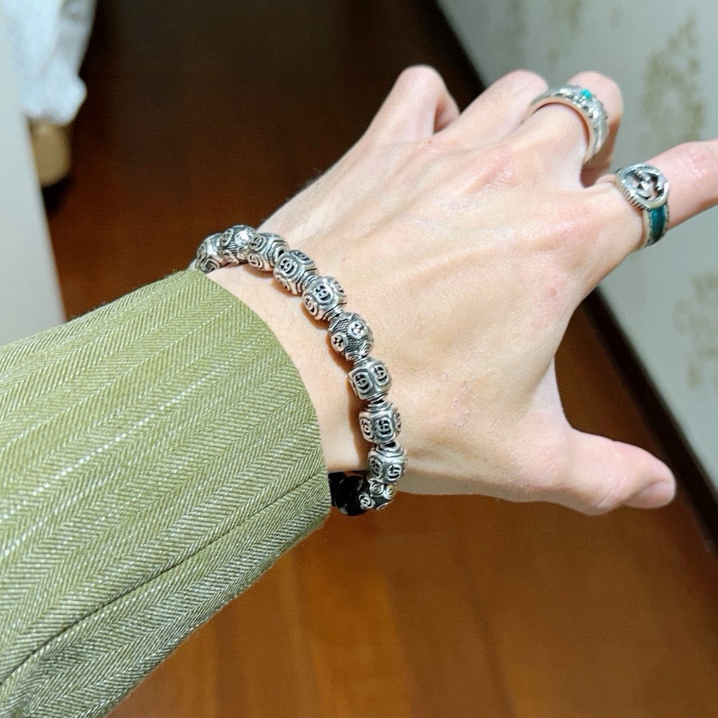 Gucci Anger Forest Interlocking G Black Agate Agate Beaded Antiqued Bracelet - album image 3