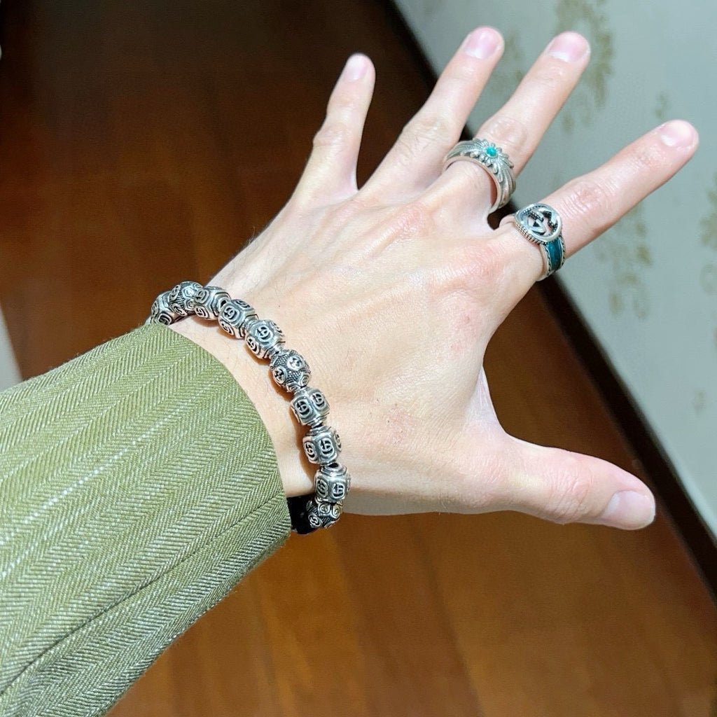 Gucci Anger Forest Interlocking G Black Agate Agate Beaded Antiqued Bracelet - album image 7