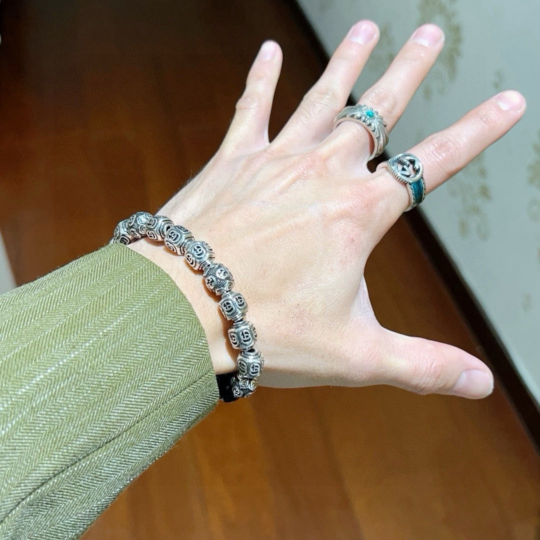 Gucci Anger Forest Interlocking G Black Agate Agate Beaded Antiqued Bracelet - album image 7