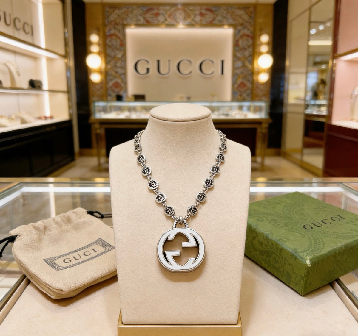 Gucci Anger Forest Interlocking G Antiqued Chain Necklace - album image 2