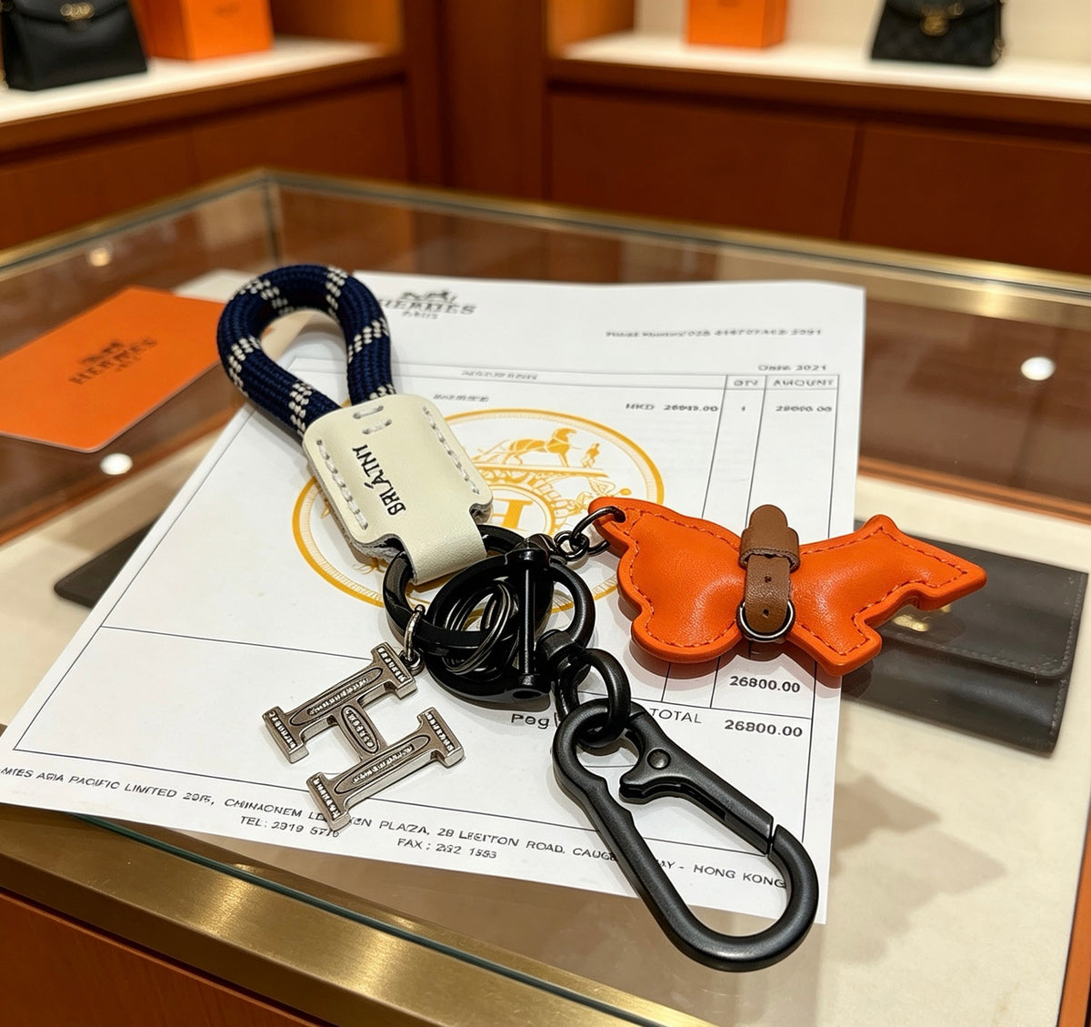 Hermès Orange Horse and H-Charm Keychain with Navy Strap - album image 4