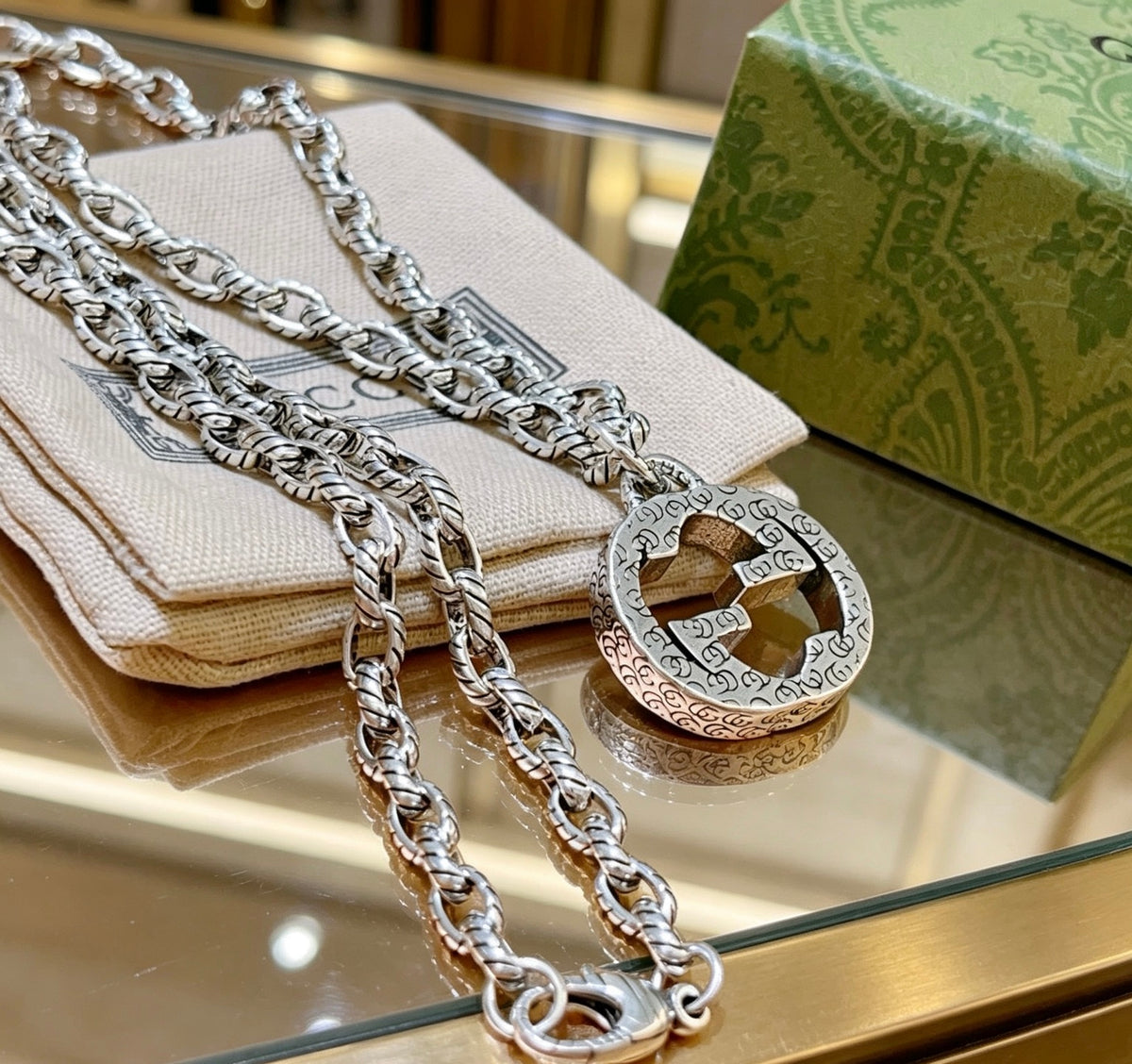 Gucci Anger Forest Interlocking G Antiqued Chain Necklace - album image 7