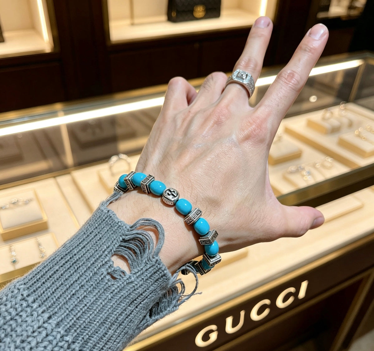 Gucci Anger Forest Interlocking G Stone Bead Antiqued Bracelet - album image 7
