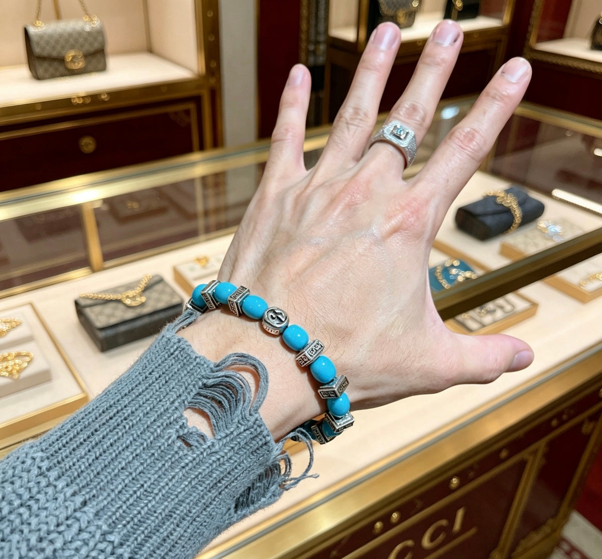 Gucci Anger Forest Interlocking G Stone Bead Antiqued Bracelet - album image 3