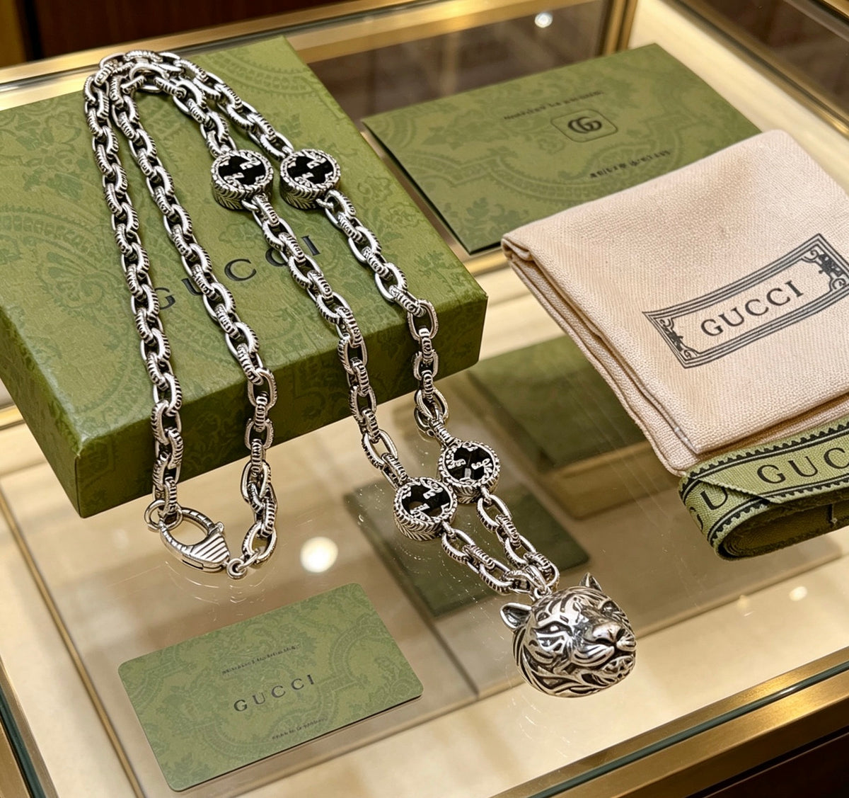 Gucci Anger Forest Interlocking G Antique Silver-Tone Silver-Tone Antiqued Chain Necklace - album image 2