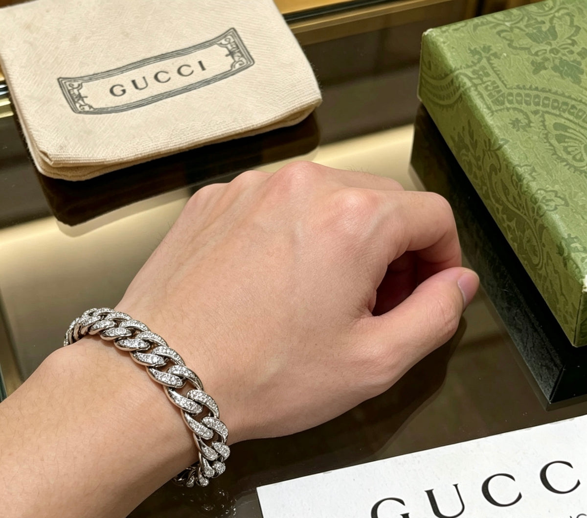 Gucci Crystal Accent Cuban Link Bracelet - album image 4