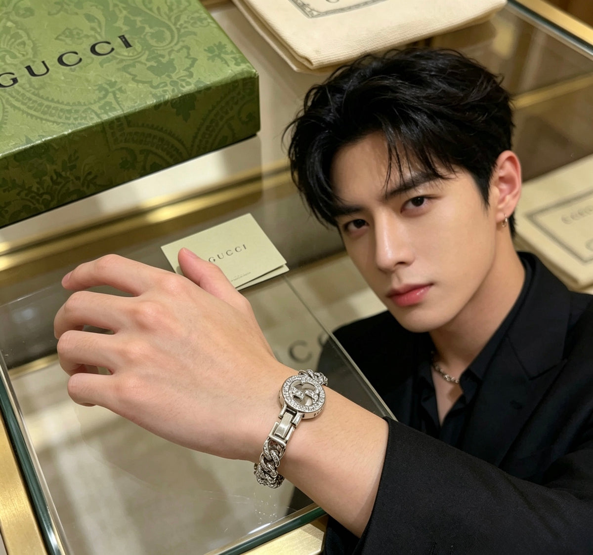 Gucci Crystal Accent Cuban Link Bracelet - album image 3