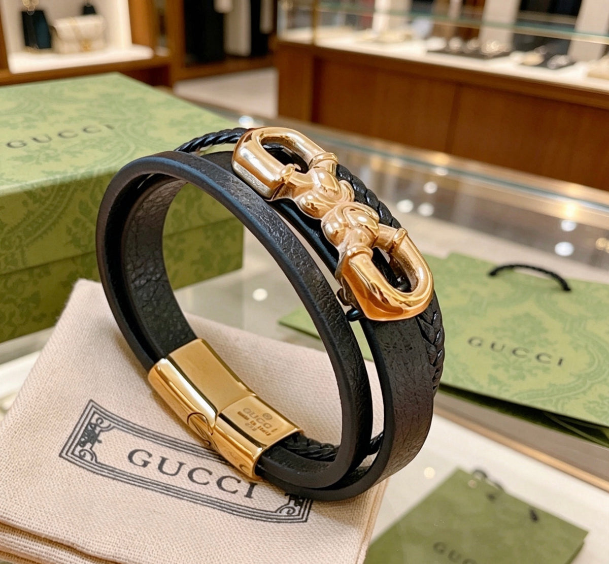 Gucci Anger Forest Interlocking G Antique Silver-Tone Silver-Tone Antiqued Leather Bracelet - album image 7