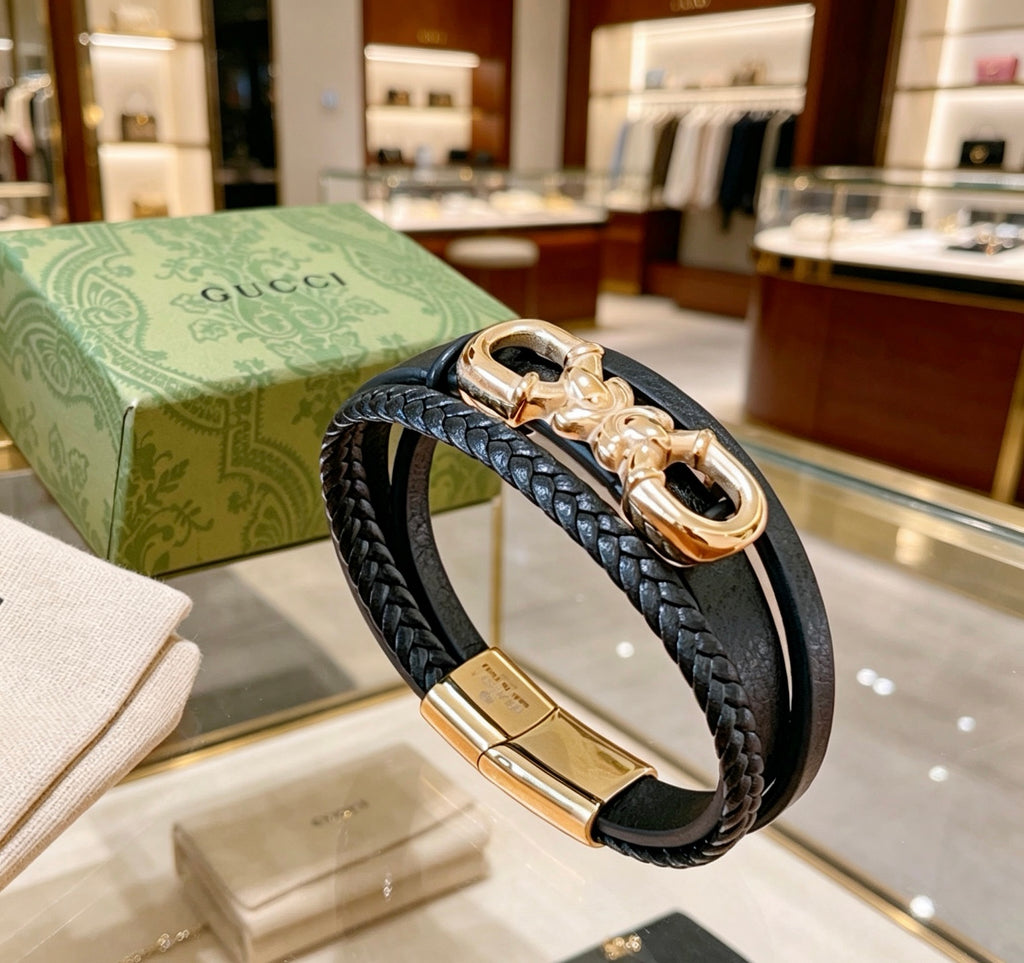 Gucci Anger Forest Interlocking G Antique Silver-Tone Silver-Tone Antiqued Leather Bracelet - album image 9