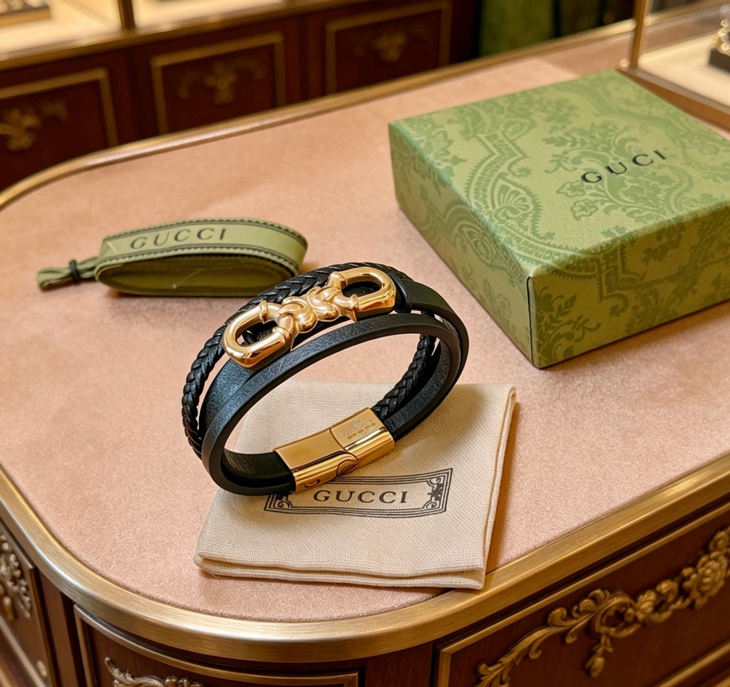 Gucci Anger Forest Interlocking G Antique Silver-Tone Silver-Tone Antiqued Leather Bracelet - album image 2