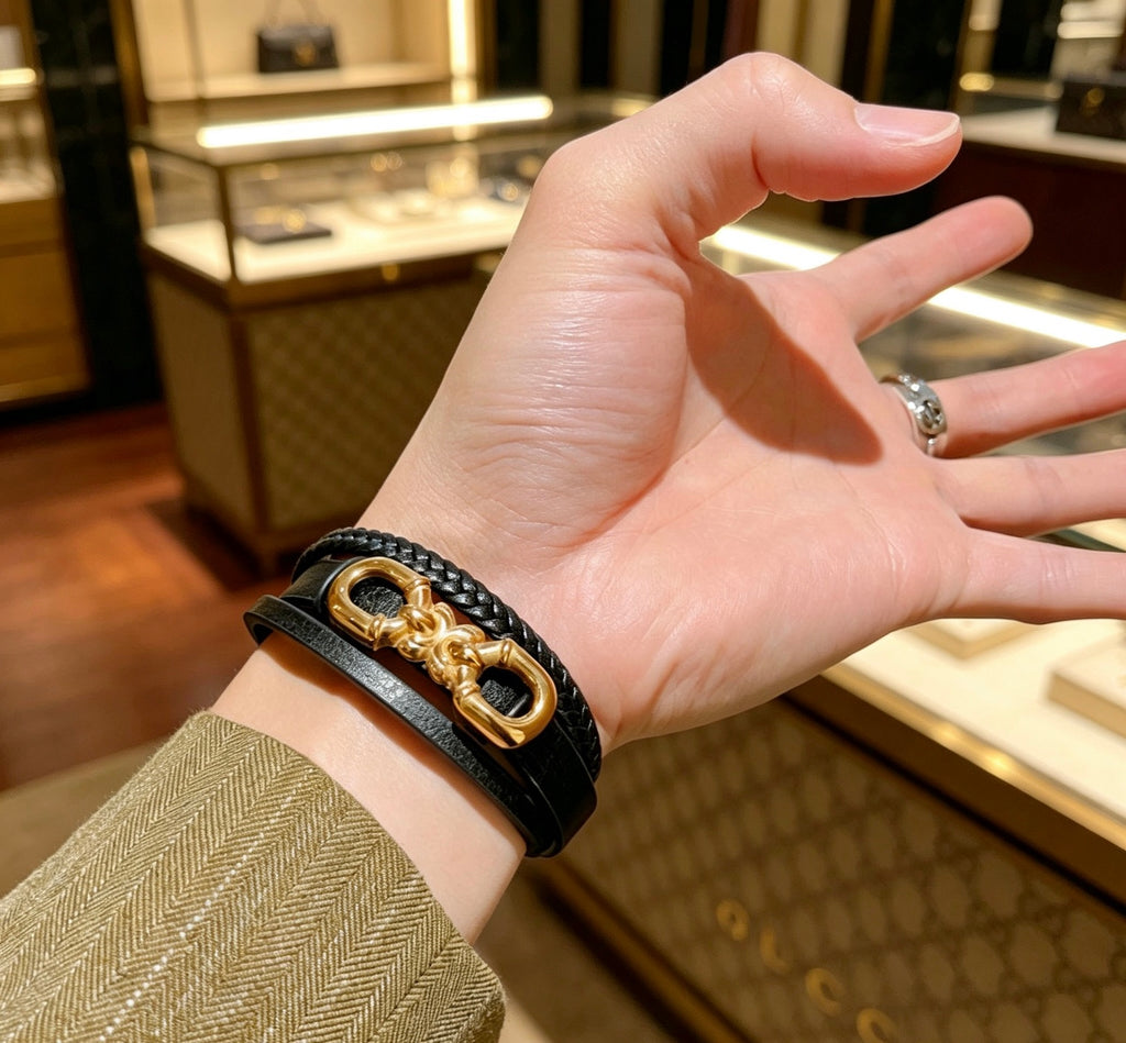 Gucci Anger Forest Interlocking G Antique Silver-Tone Silver-Tone Antiqued Leather Bracelet - album image 4